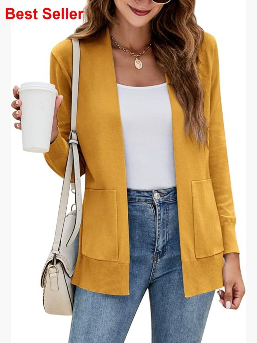 Long Sleeve Open Front Knit Cardigan Sweater with Pockets